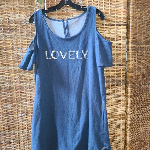 NY&C New York & Company Blue Dress SZ L LOVELY in Sequins Cold Shoulder - Picture 3 of 7